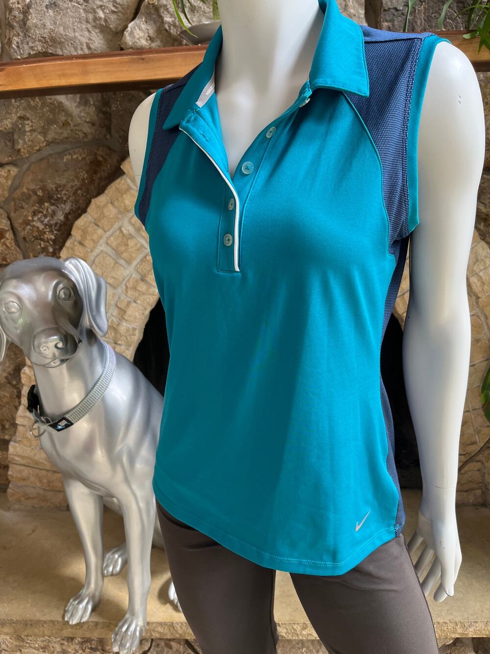 Nike Dri Fit Golf Tour Performance Sleeveless Polo Blue Tank Top Women’s Size M